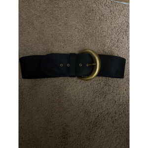 Women's Vintage Black Gold Buckle Wide Belt One Size